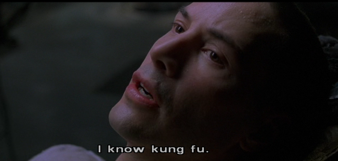 Neo from The Matrix announces downloading a new skill: 'I know kung fu!'