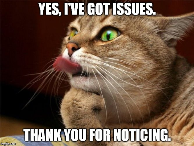 Meme of cat sticking out tongue. 