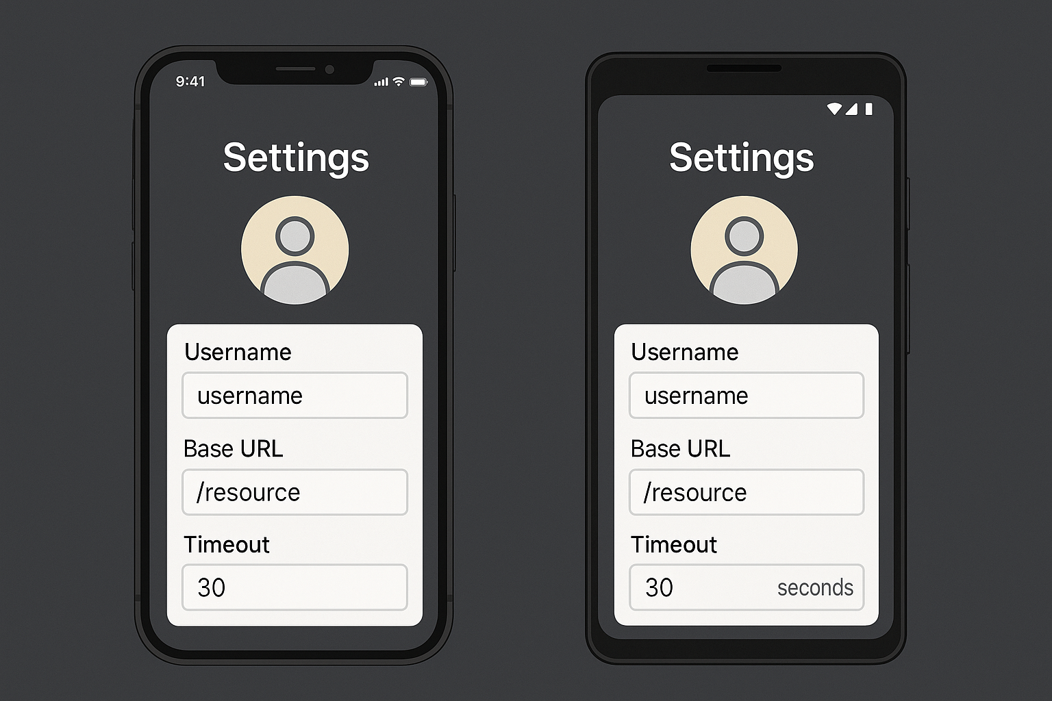mobile app config screens